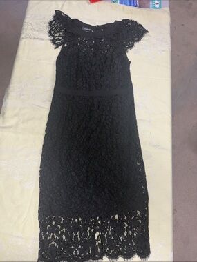 bebe Black Lace Midi Dress with Cap Sleeves